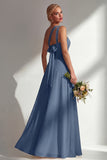 Lemon Sorbet A Line Chiffon Convertible Long Bridesmaid Dress with Slit