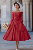 Ivory Corset Off the Shoulder Midi Wedding Dress with Detachable Bow