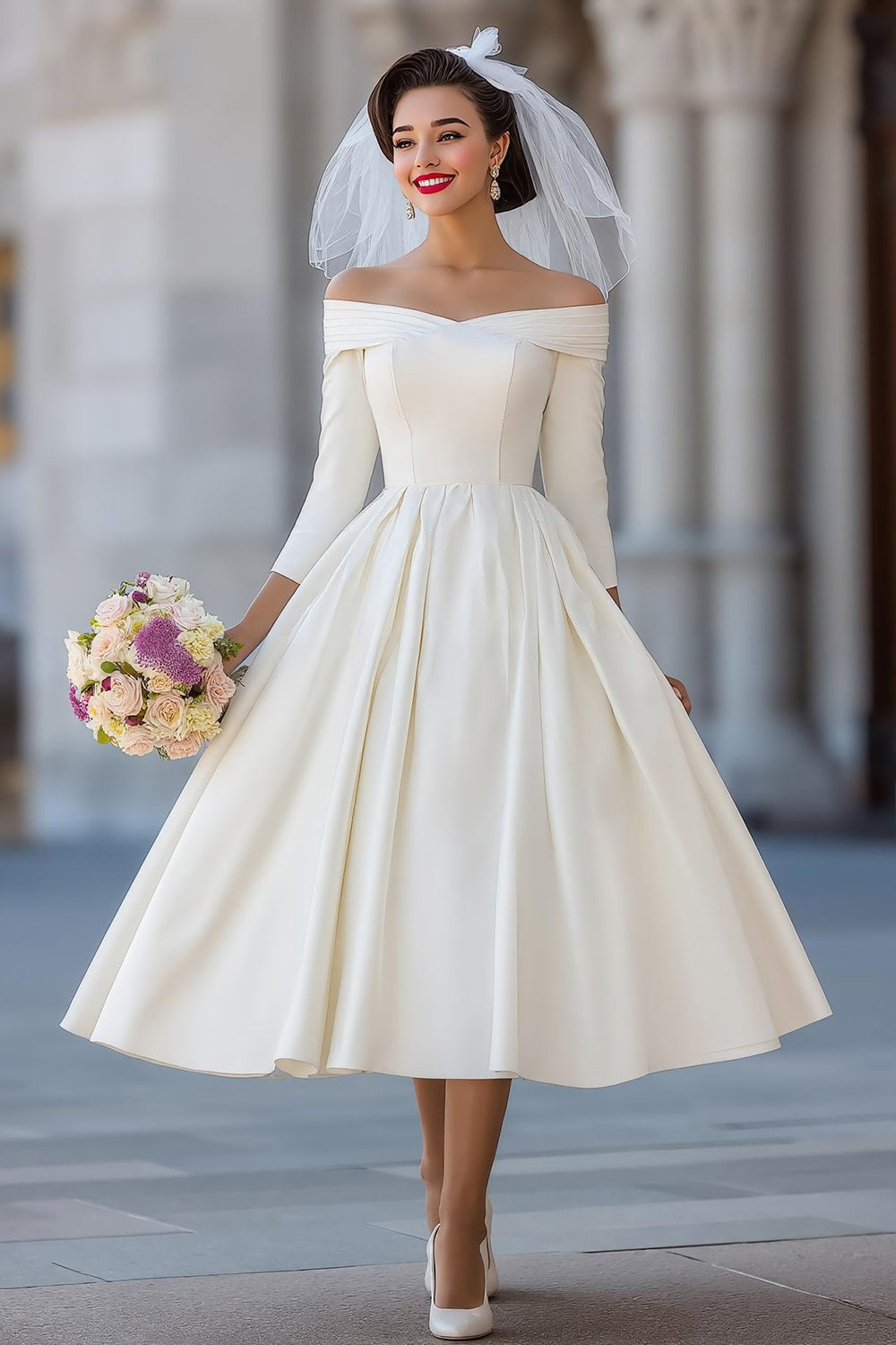 midi wedding dress long sleeve ZAPAKA Women Ivory Corset Off the Shoulder Midi Wedding Dress with midi wedding dress long sleeve ZAPAKA Women Ivory Corset Off the Shoulder Midi Wedding Dress with