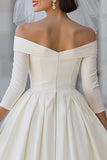 Ivory Corset Off the Shoulder Midi Wedding Dress with Detachable Bow