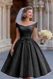 Off the Shouder Ivory Short Wedding Dress with Bow