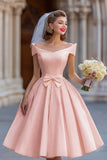Off the Shouder Ivory Short Wedding Dress with Bow