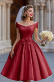 Off the Shouder Ivory Short Wedding Dress with Bow