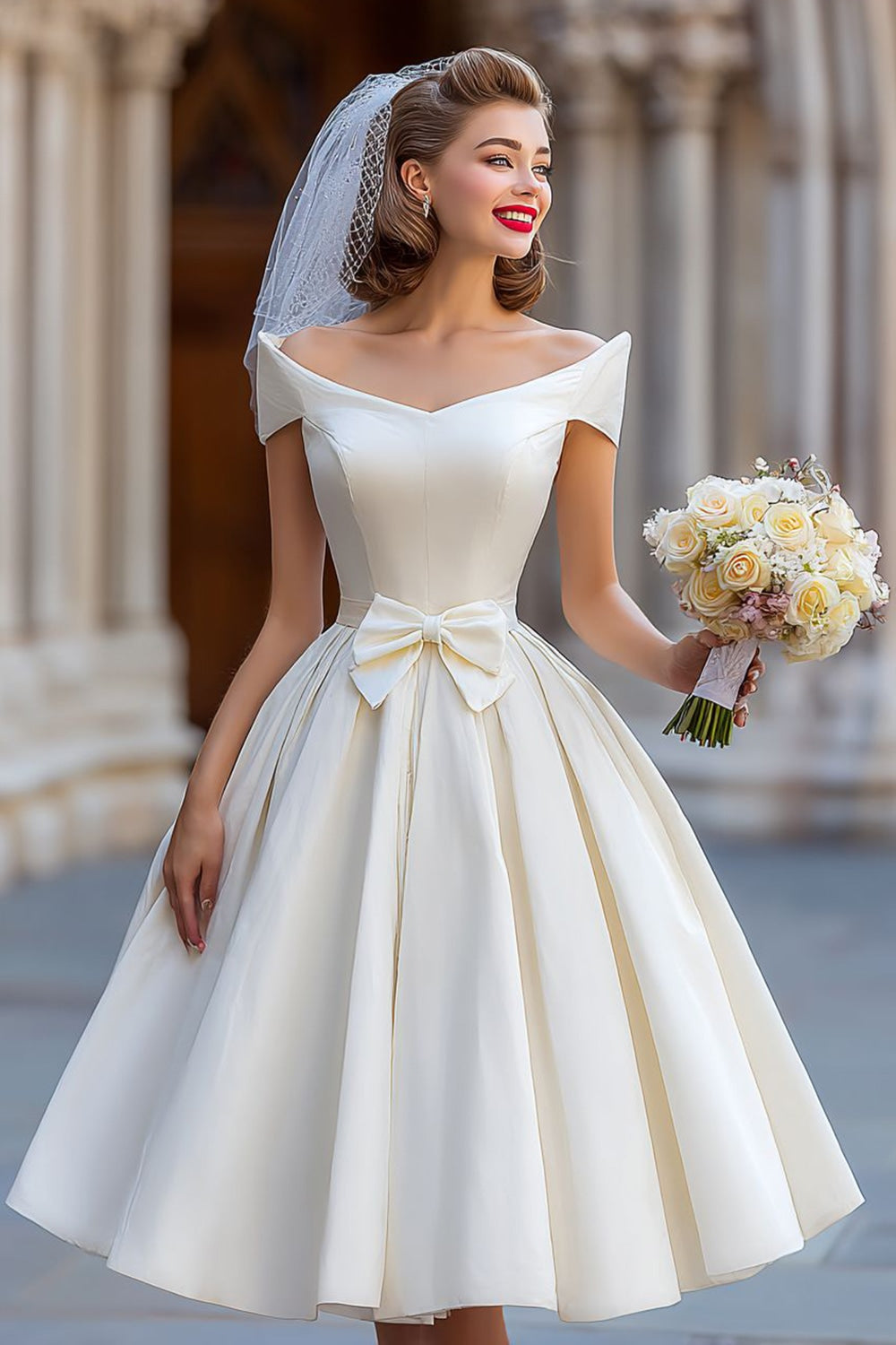 ZAPAKA Women Ivory Corset Short Wedding Dress with Bow Off the Shouder A Line Satin Ruched Engagement Party Dress, Ivory / US16W ZAPAKA Women Ivory Corset Short Wedding Dress with Bow Off the Shouder A Line Satin Ruched Engagement Party Dress, Ivory / US16W