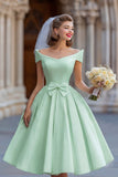 Off the Shouder Ivory Short Wedding Dress with Bow