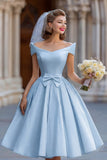 Off the Shouder Ivory Short Wedding Dress with Bow