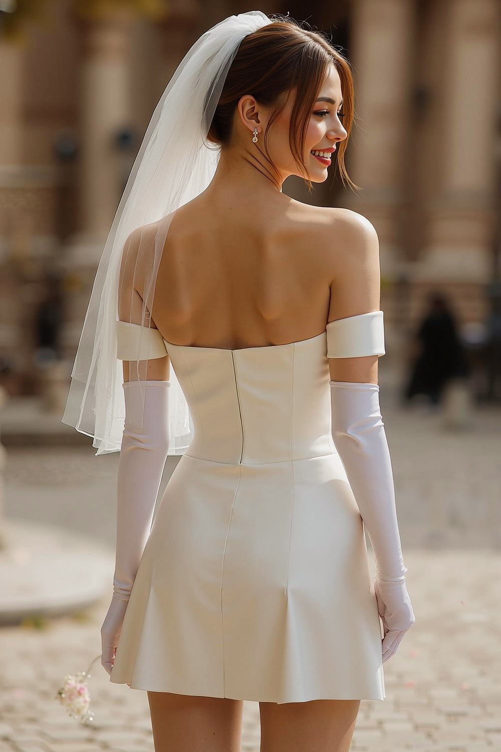 ZAPAKA Women Ivory Corset Short Wedding Dress without Gloves Strapless A Line Satin Bachelorette Party Dress with Bow, Ivory / US22W ZAPAKA Women Ivory Corset Short Wedding Dress without Gloves Strapless A Line Satin Bachelorette Party Dress with Bow, Ivory / US22W