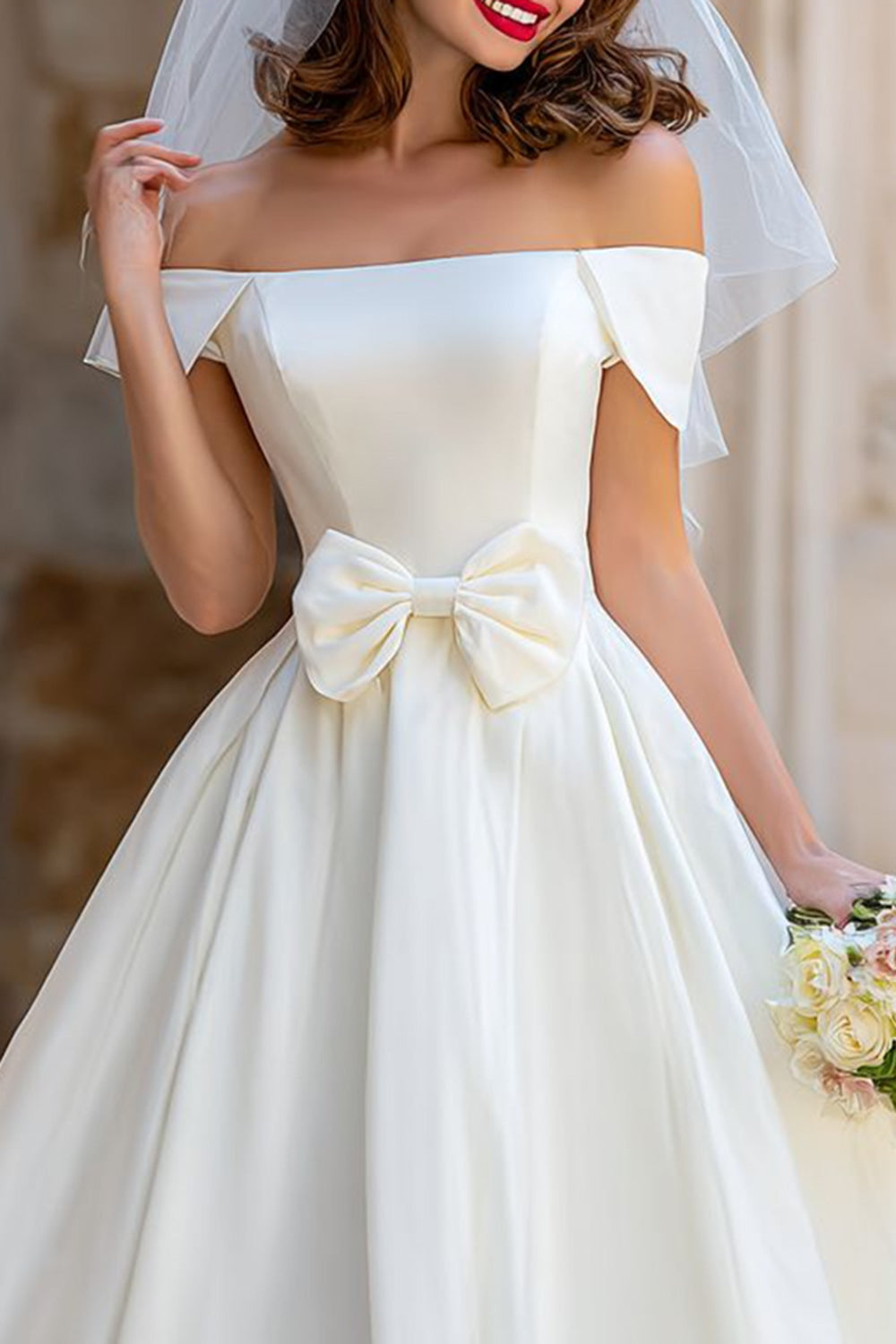 off shoulder midi wedding dress Tulle Midi Simple Wedding Dress Millie