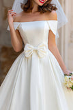 A Line Ivory Off the Shoulder Midi Wedding Dress with Bow