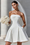 White A Line Strapless Short Wedding Dress with Pockets