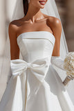 White A Line Strapless Short Wedding Dress with Pockets
