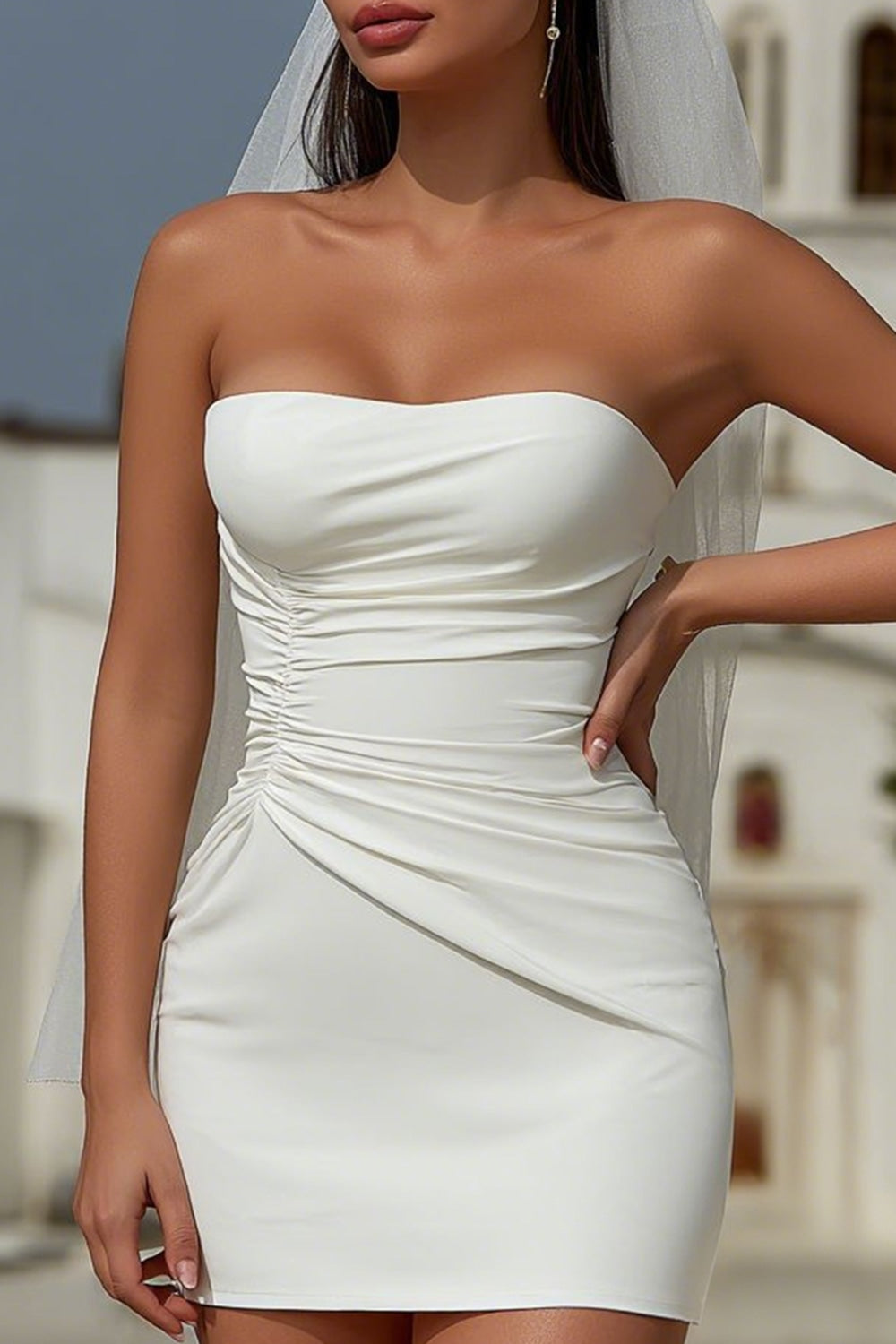 ZAPAKA Women Bodycon Short Wedding Dress Strapless Satin Ruched Little White Dress, White / US20W ZAPAKA Women Bodycon Short Wedding Dress Strapless Satin Ruched Little White Dress, White / US20W