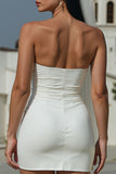 White Bodycon Strapless Ruched Short Wedding Dress
