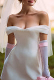 White Off the Shoulder A Line Short Wedding Dress (without Gloves)