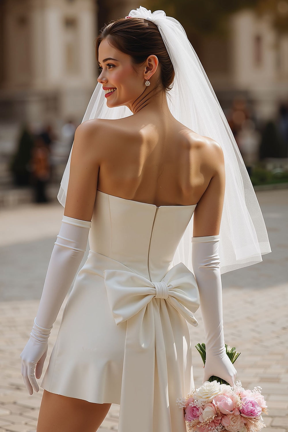 ZAPAKA Women Ivory Short Wedding Dress without Gloves Sweetheart Bodycon Satin Bachelorette Engagement Dress with Bow, Ivory / US8 ZAPAKA Women Ivory Short Wedding Dress without Gloves Sweetheart Bodycon Satin Bachelorette Engagement Dress with Bow, Ivory / US8