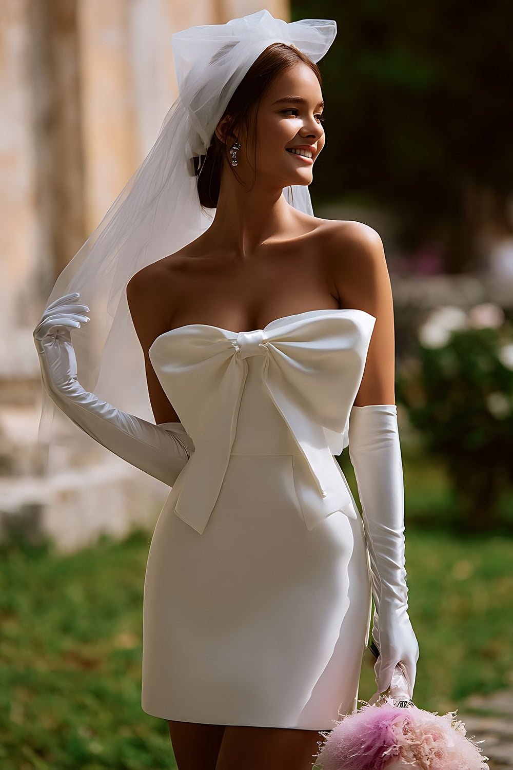 ZAPAKA Women White Short Wedding Dress with Bow Strapless Bodycon Engagement Dress, White / US2 ZAPAKA Women White Short Wedding Dress with Bow Strapless Bodycon Engagement Dress, White / US2