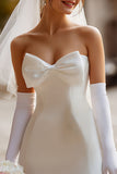 White Sweetheart Bodycon Satin Short Wedding Dress with Bow (without Gloves))