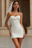 Simple White Bodycon Sweetheart Short Wedding Dress