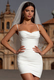 White Bodycon Spaghetti Straps Mini Wedding Dress