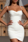 White Bodycon Spaghetti Straps Mini Wedding Dress
