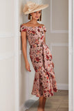 Dusty Rose Floral Off the Shoulder Mermaid Midi Mother of the Bride Dress