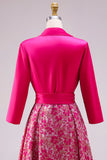 Fuchsia Floral A Line Satin Long Mother of the Bride Dress with Bowknot