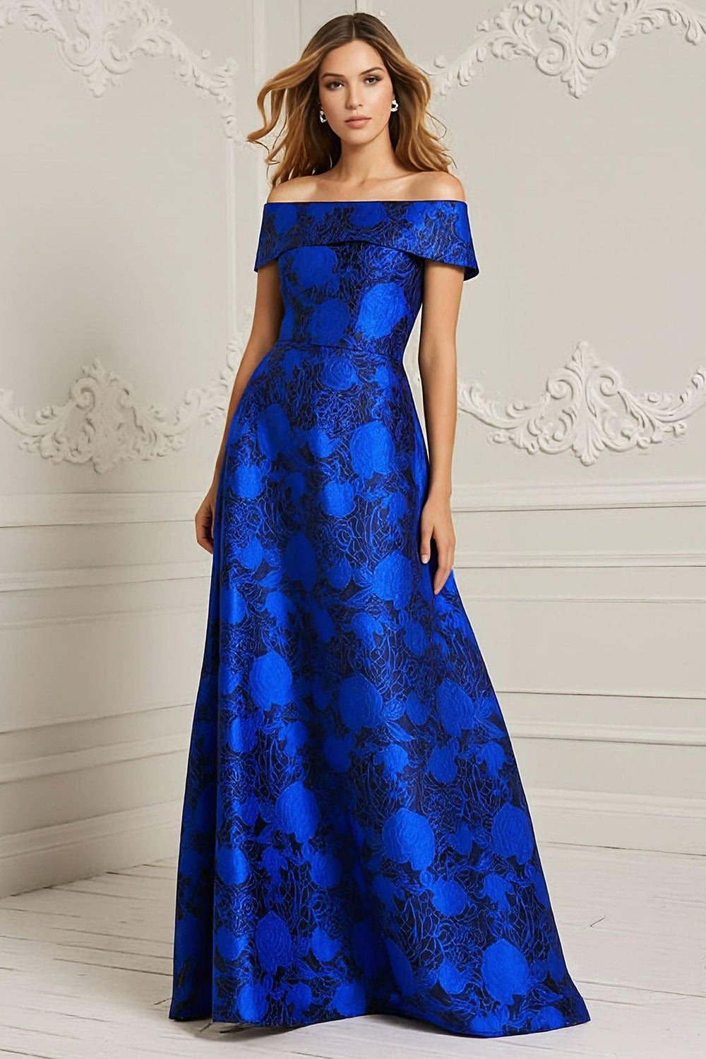 Zapaka Women Royal Blue Mother of the Bride Dress Off The Shoulder ...