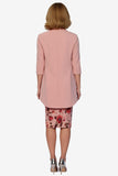 Dusty Rose Flower Printed Sheath 2-Piece Midi Mother of the Bride Dress with Jacket