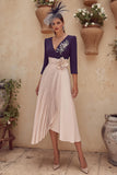 Purple V-Neck A-Line Midi Mother of the Bride Dress with 3D Flower