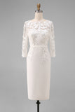 Bodycon Bateau Neck Appliqued Midi Mother of the Bride Dress with 3/4 Sleeves