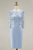 Bodycon Bateau Neck Appliqued Midi Mother of the Bride Dress with 3/4 Sleeves
