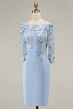 Bodycon Bateau Neck Appliqued Midi Mother of the Bride Dress with 3/4 Sleeves