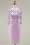 Bodycon Bateau Neck Appliqued Midi Mother of the Bride Dress with 3/4 Sleeves