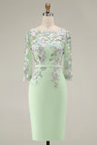 Bodycon Bateau Neck Appliqued Midi Mother of the Bride Dress with 3/4 Sleeves