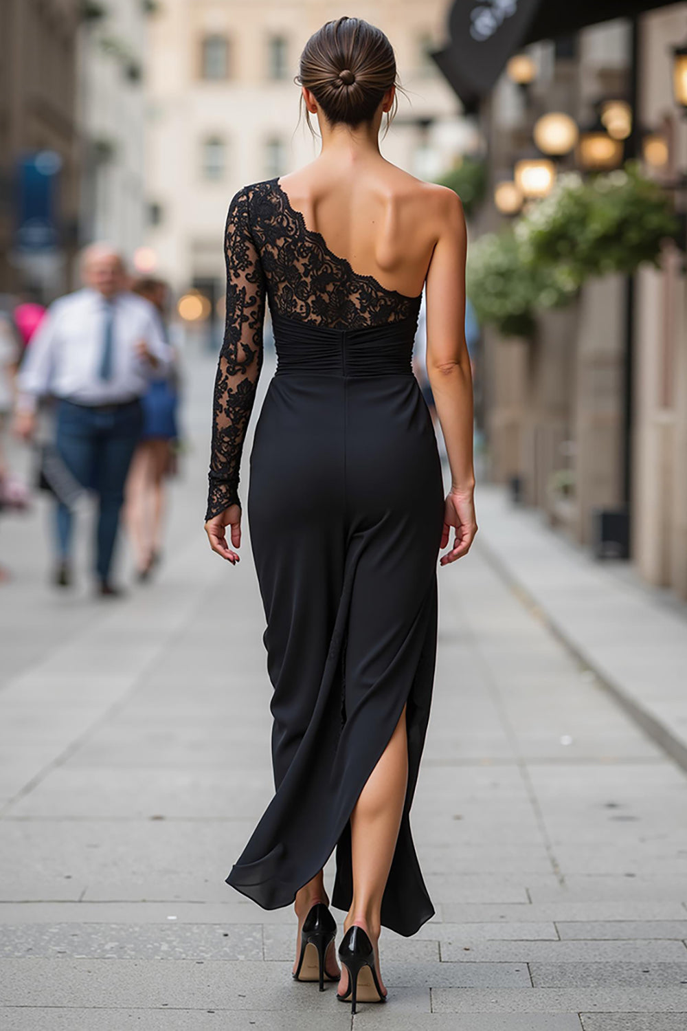 Zapaka Women Black Ruched Midi Mother of the Bride Dress with Slit Sheath One Shoulder Appliqued Wedding Guest Dress, Black / US8 Zapaka Women Black Ruched Midi Mother of the Bride Dress with Slit Sheath One Shoulder Appliqued Wedding Guest Dress, Black / US8