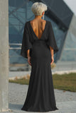 Silver Sheath 3/4 Sleeves Long Mother of the Bride Dress with Pockets