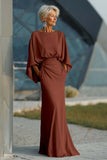 Silver Sheath 3/4 Sleeves Long Mother of the Bride Dress with Pockets