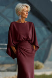 Silver Sheath 3/4 Sleeves Long Mother of the Bride Dress with Pockets