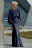 Silver Sheath 3/4 Sleeves Long Mother of the Bride Dress with Pockets