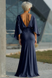 Silver Sheath 3/4 Sleeves Long Mother of the Bride Dress with Pockets