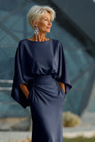 Silver Sheath 3/4 Sleeves Long Mother of the Bride Dress with Pockets