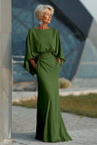 Silver Sheath 3/4 Sleeves Long Mother of the Bride Dress with Pockets