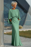 Silver Sheath 3/4 Sleeves Long Mother of the Bride Dress with Pockets