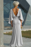 Silver Sheath 3/4 Sleeves Long Mother of the Bride Dress with Pockets