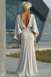 Silver Sheath 3/4 Sleeves Long Mother of the Bride Dress with Pockets
