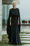 Black A-Line Round Neck Long Mother of the Bride Dress