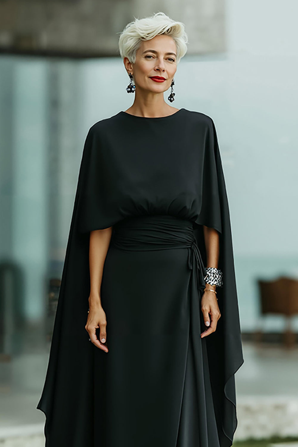 ZAPAKA Women Black Mother of the Bride Dress A-Line Round Neck Half