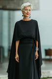 Black A-Line Round Neck Long Mother of the Bride Dress