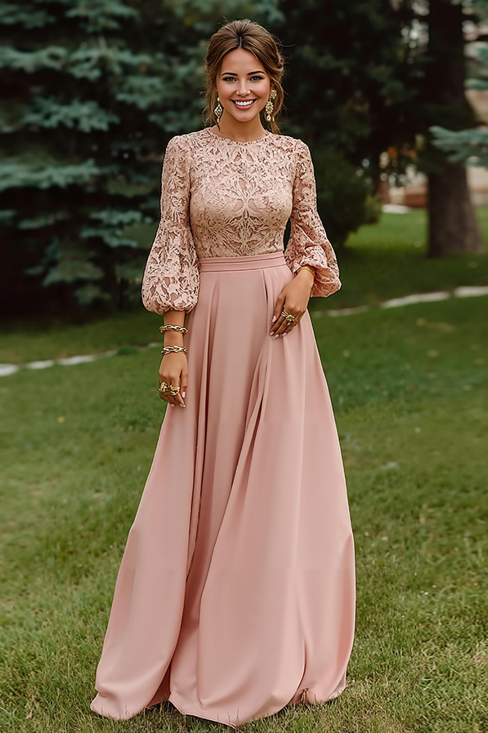 ZAPAKA Women Dusty Rose Mother of the Bride Dress A-Line Round Neck Lace Long Wedding Guest Dress with 3/4 Sleeves, Dusty Rose / US6 ZAPAKA Women Dusty Rose Mother of the Bride Dress A-Line Round Neck Lace Long Wedding Guest Dress with 3/4 Sleeves, Dusty Rose / US6