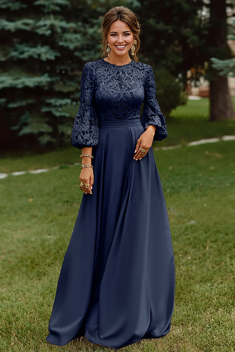 ZAPAKA Women Dusty Rose Mother of the Bride Dress A-Line Round Neck Lace Long Wedding Guest Dress with 3/4 Sleeves, Navy / US22W ZAPAKA Women Dusty Rose Mother of the Bride Dress A-Line Round Neck Lace Long Wedding Guest Dress with 3/4 Sleeves, Navy / US22W